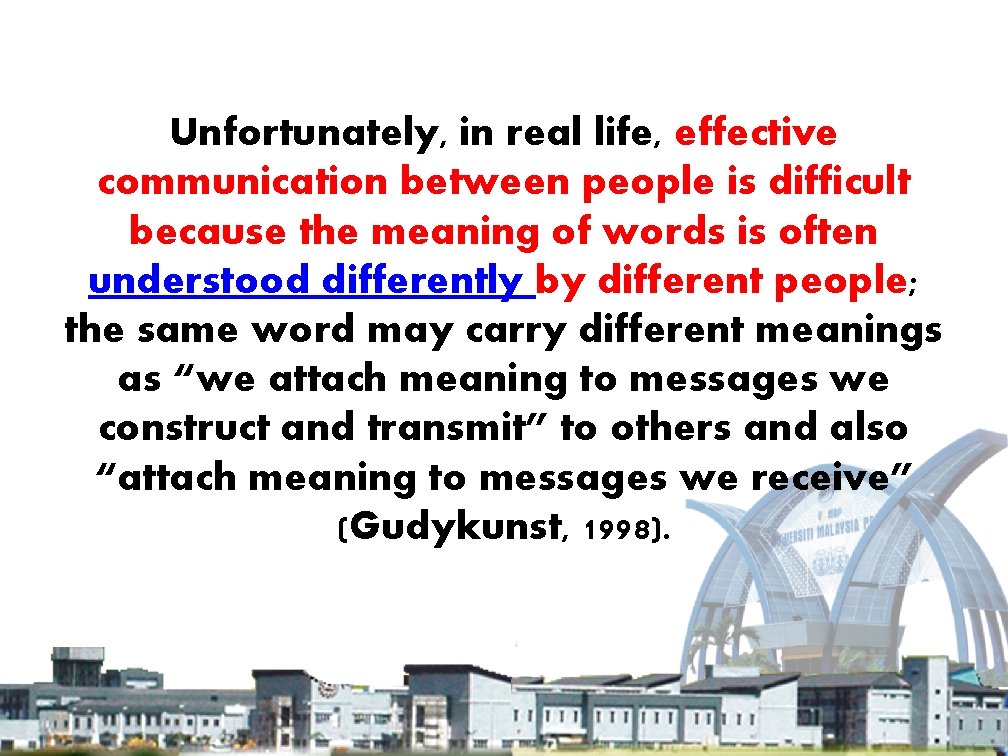 Unfortunately, in real life, effective communication between people is difficult because the meaning of