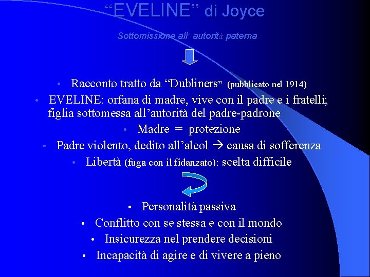 “EVELINE” di Joyce Sottomissione all’ autorità paterna Racconto tratto da “Dubliners” (pubblicato nel 1914)