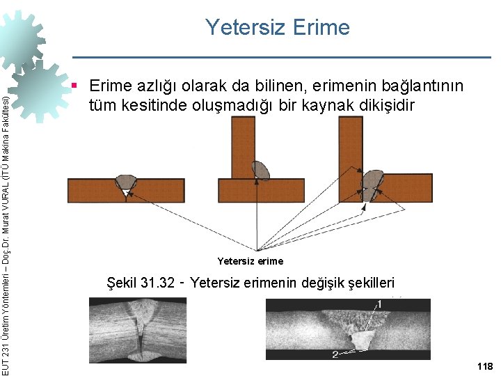 EUT 231 Üretim Yöntemleri – Doç. Dr. Murat VURAL (İTÜ Makina Fakültesi) Yetersiz Erime