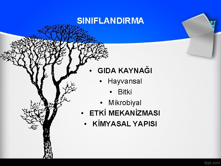 SINIFLANDIRMA • GIDA KAYNAĞI • Hayvansal • Bitki • Mikrobiyal • ETKİ MEKANİZMASI •