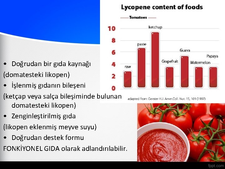  • Doğrudan bir gıda kaynağı (domatesteki likopen) • İşlenmiş gıdanın bileşeni (ketçap veya