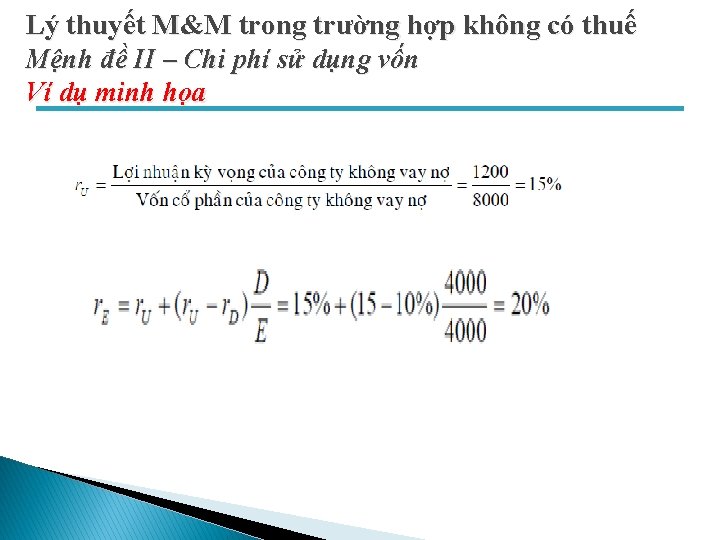 Lý thuyết M&M trong trường hợp không có thuế Mệnh đề II – Chi Lý thuyết M&M trong trường hợp không có thuế Mệnh đề II – Chi