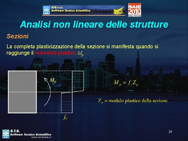 Analisi non lineare delle strutture Sezioni La completa plasticizzazione della sezione si manifesta quando