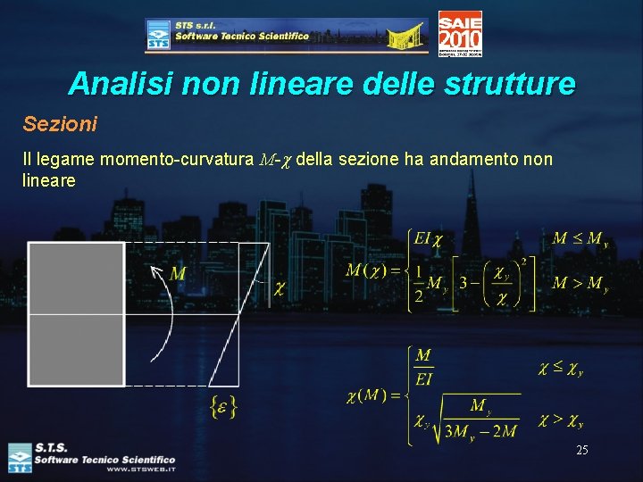 Analisi non lineare delle strutture Sezioni Il legame momento-curvatura M-c della sezione ha andamento