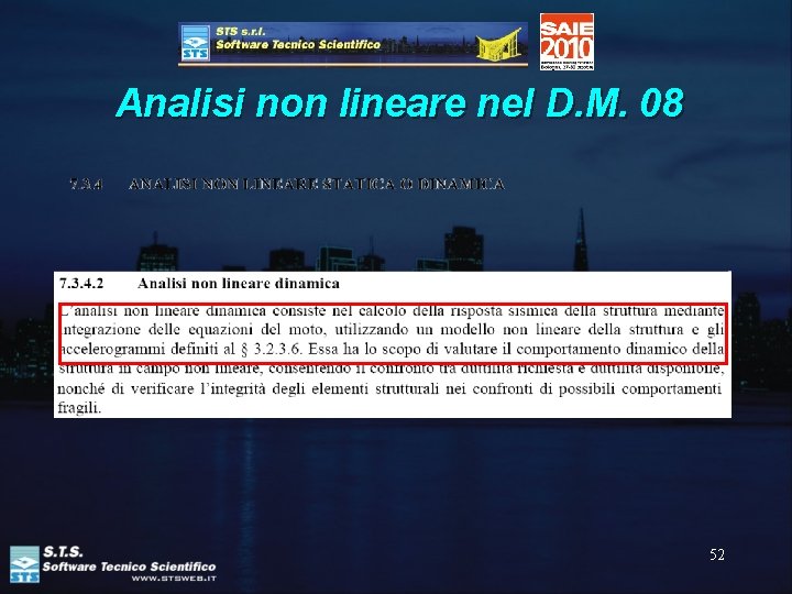 Analisi non lineare nel D. M. 08 52 