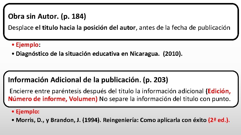 Obra sin Autor. (p. 184) Desplace el titulo hacia la posición del autor, antes