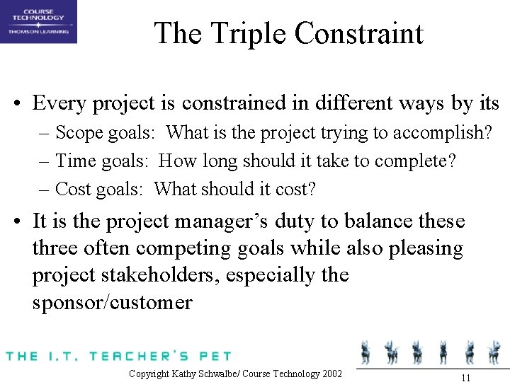 The Triple Constraint • Every project is constrained in different ways by its –