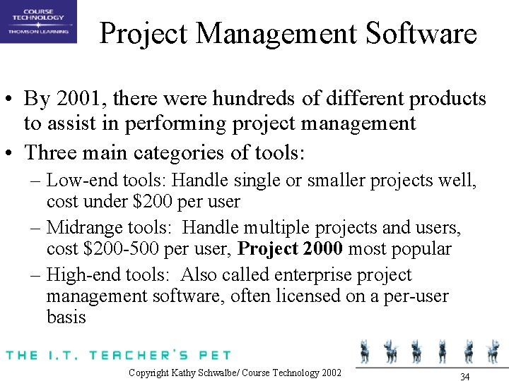 Project Management Software • By 2001, there were hundreds of different products to assist