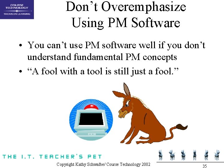 Don’t Overemphasize Using PM Software • You can’t use PM software well if you