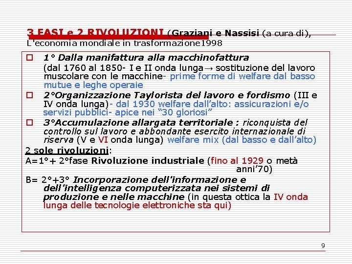 3 FASI e 2 RIVOLUZIONI (Graziani e Nassisi (a cura di), L'economia mondiale in