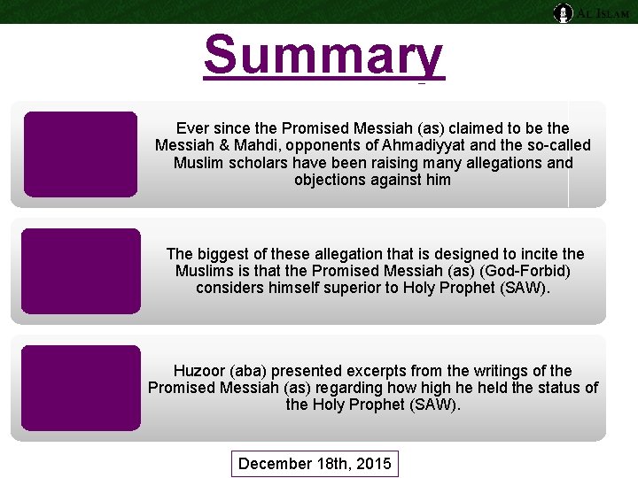 Summary Ever since the Promised Messiah (as) claimed to be the Messiah & Mahdi,