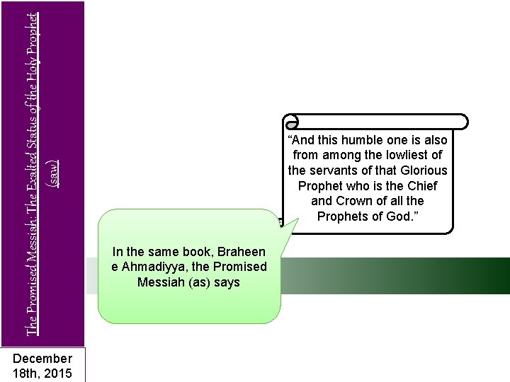 The Promised Messiah: The Exalted Status of the Holy Prophet (saw) December 18 th,