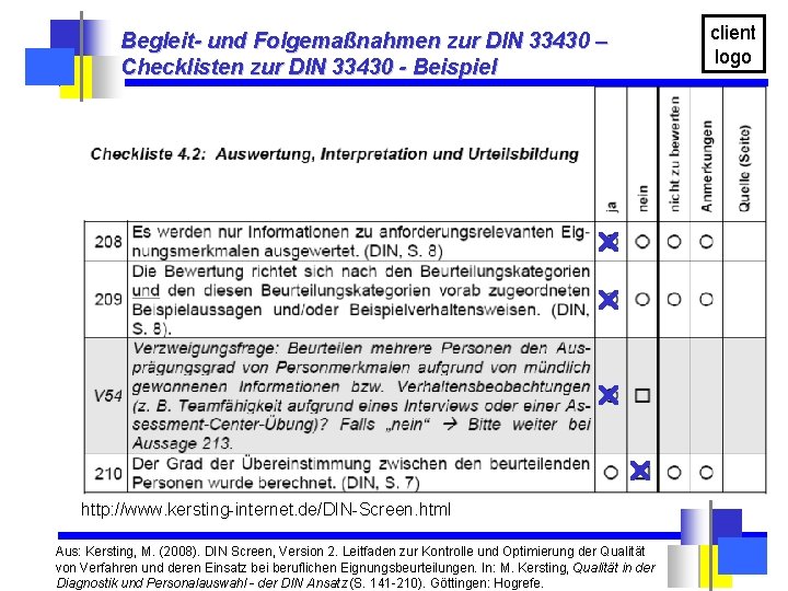 client logo Begleit- und Folgemaßnahmen zur DIN 33430 – Checklisten zur DIN 33430 -