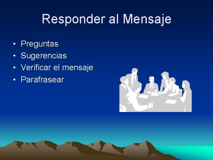 Responder al Mensaje • • Preguntas Sugerencias Verificar el mensaje Parafrasear 