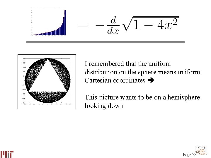 I remembered that the uniform distribution on the sphere means uniform Cartesian coordinates This