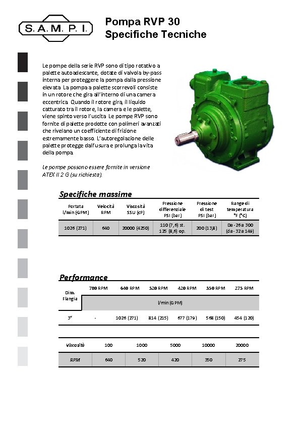 Pompa RVP 30 Specifiche Tecniche Le pompe della serie RVP sono di tipo rotativo