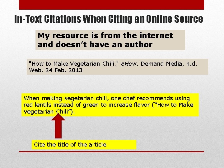 In-Text Citations When Citing an Online Source My resource is from the internet and