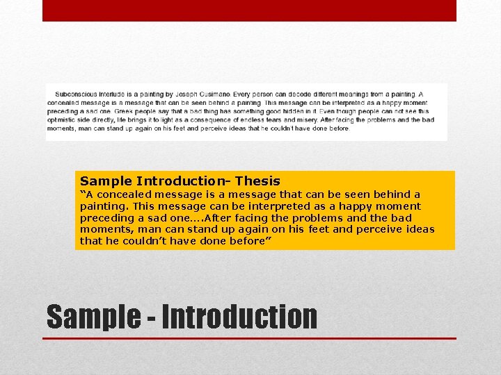 Sample Introduction- Thesis “A concealed message is a message that can be seen behind