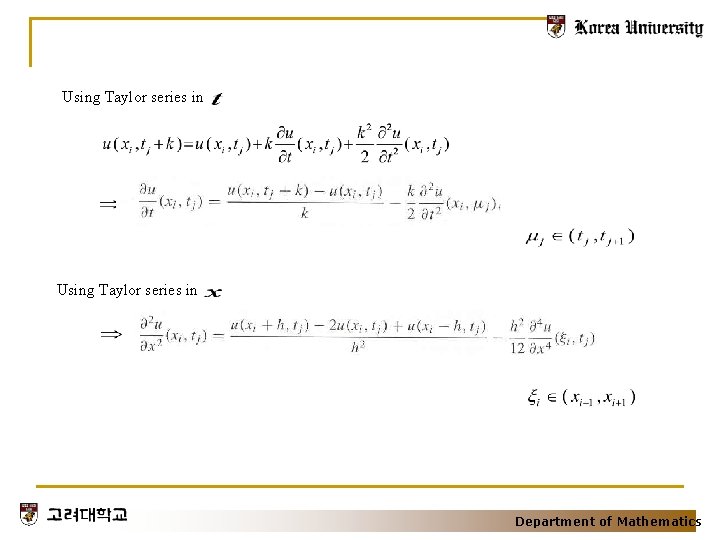 Using Taylor series in Department of Mathematics 