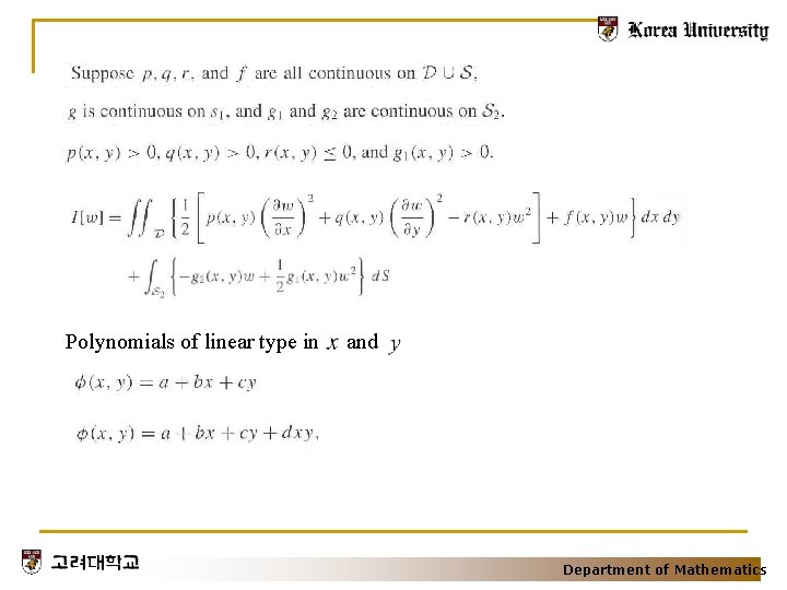 Polynomials of linear type in and Department of Mathematics 