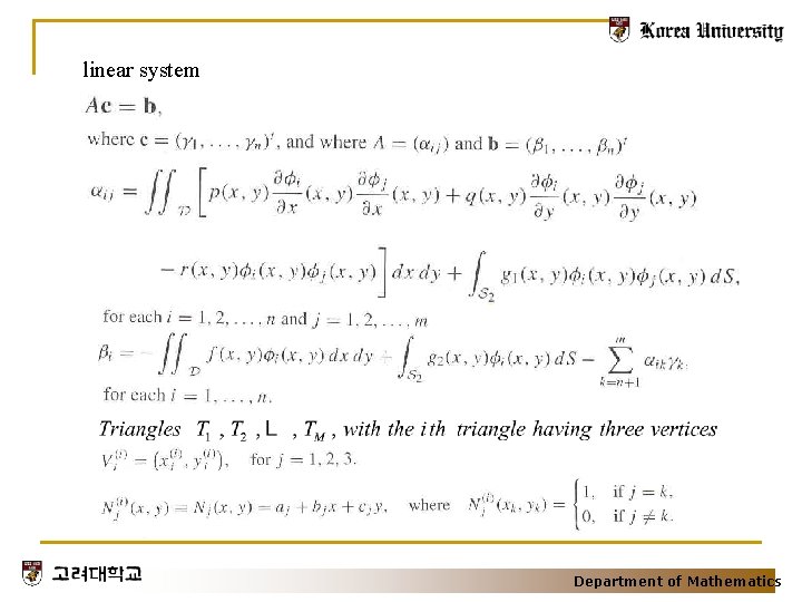 linear system Department of Mathematics 