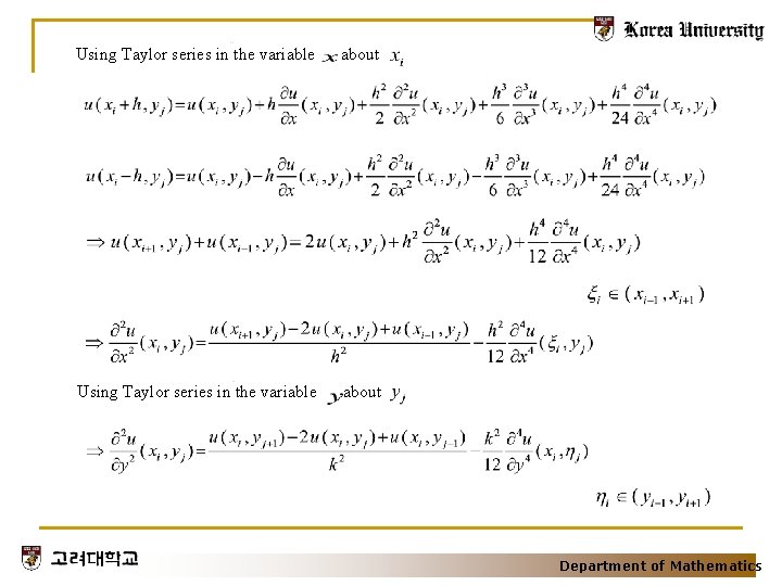 Using Taylor series in the variable about Department of Mathematics 