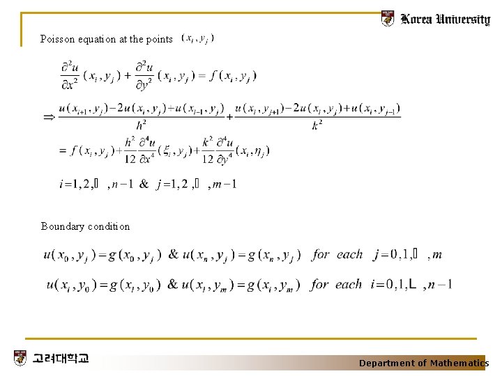 Poisson equation at the points Boundary condition Department of Mathematics 
