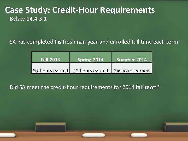 Case Study: Credit-Hour Requirements Bylaw 14. 4. 3. 1 SA has completed his freshman Case Study: Credit-Hour Requirements Bylaw 14. 4. 3. 1 SA has completed his freshman