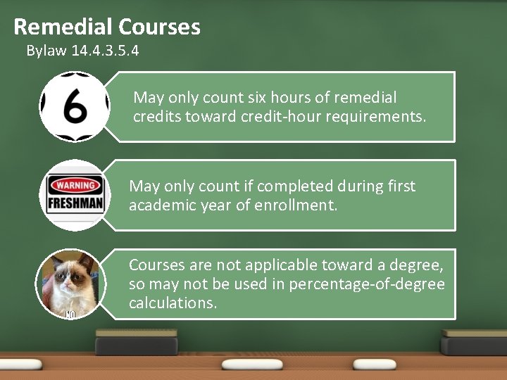 Remedial Courses Bylaw 14. 4. 3. 5. 4 May only count six hours of Remedial Courses Bylaw 14. 4. 3. 5. 4 May only count six hours of