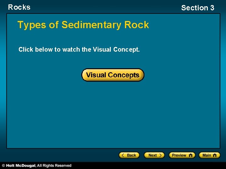 Rocks Types of Sedimentary Rock Click below to watch the Visual Concept. Section 3