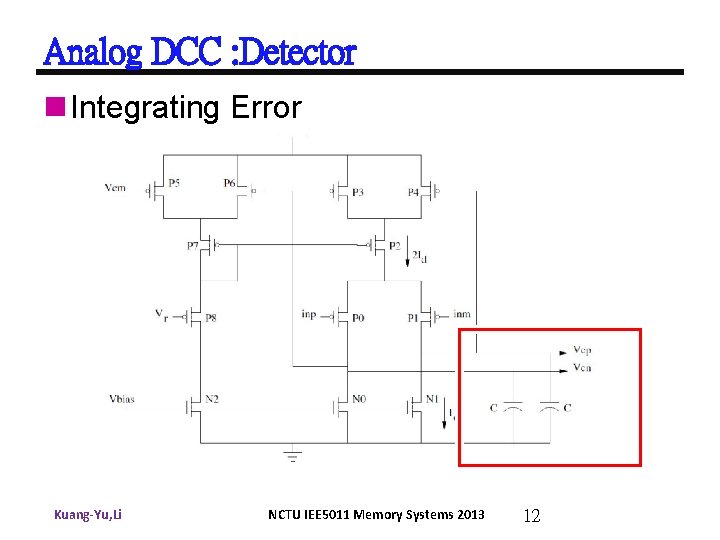 Analog DCC : Detector n Integrating Error Kuang-Yu, Li NCTU IEE 5011 Memory Systems