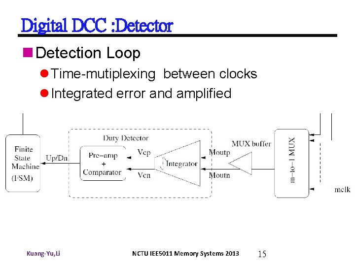 Digital DCC : Detector n Detection Loop l Time-mutiplexing between clocks l Integrated error