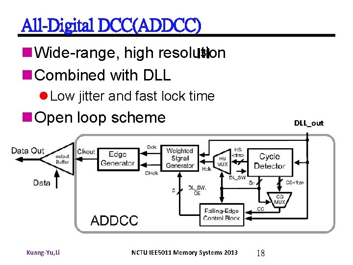 All-Digital DCC(ADDCC) [3] n Wide-range, high resolution n Combined with DLL l Low jitter