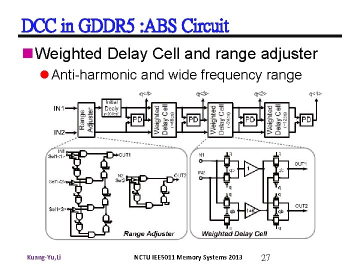 DCC in GDDR 5 : ABS Circuit n Weighted Delay Cell and range adjuster