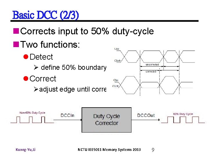 Basic DCC (2/3) n Corrects input to 50% duty-cycle n Two functions: l Detect