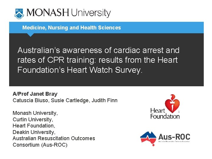 Medicine, Nursing and Health Sciences Australian’s awareness of cardiac arrest and rates of CPR