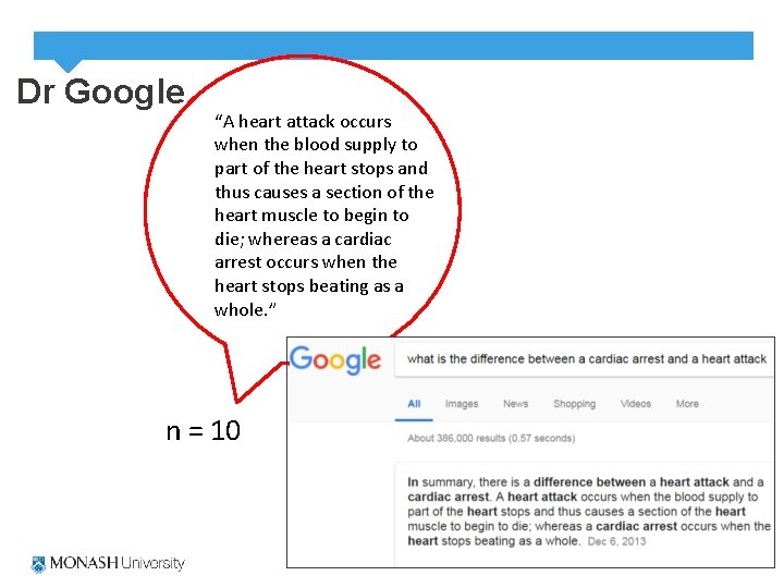 Dr Google “A heart attack occurs when the blood supply to part of the
