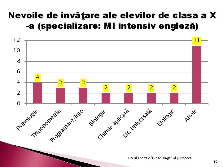 Nevoile de învăţare ale elevilor de clasa a X -a (specializare: MI intensiv engleză)