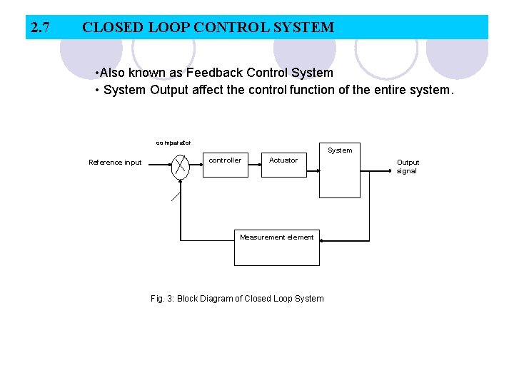 2. 7 CLOSED LOOP CONTROL SYSTEM • Also known as Feedback Control System •