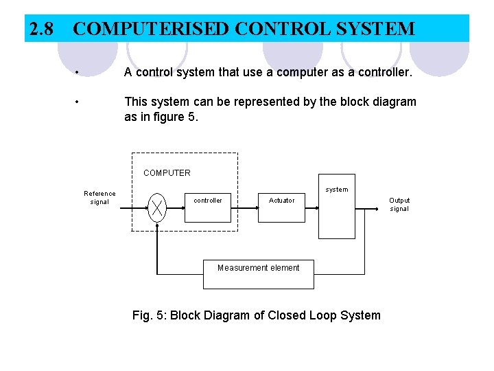 2. 8 COMPUTERISED CONTROL SYSTEM • A control system that use a computer as