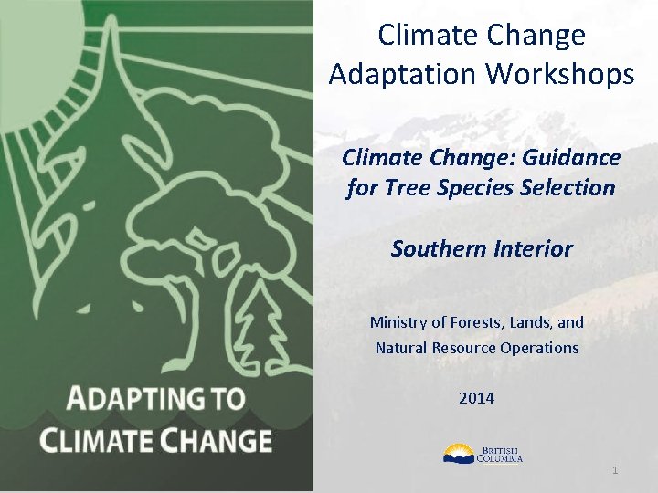 Climate Change Adaptation Workshops Climate Change: Guidance for Tree Species Selection Southern Interior Ministry