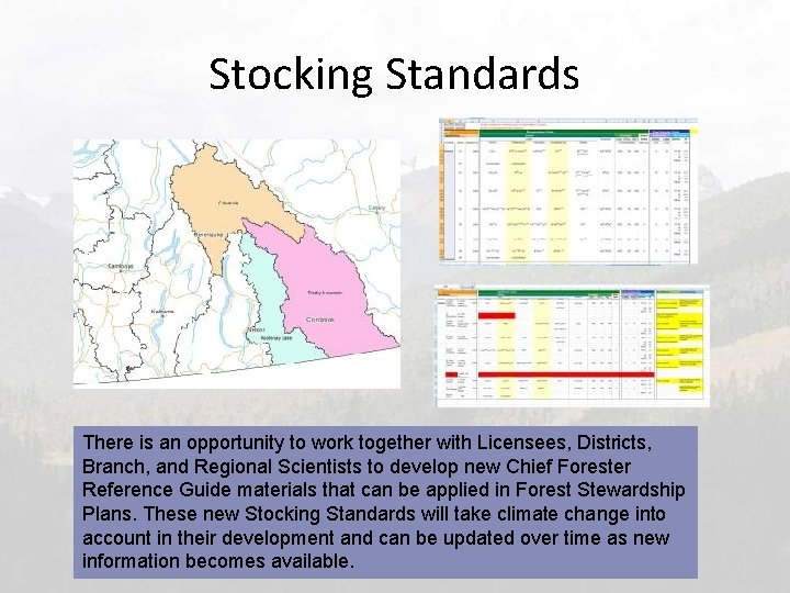 Stocking Standards There is an opportunity to work together with Licensees, Districts, Branch, and