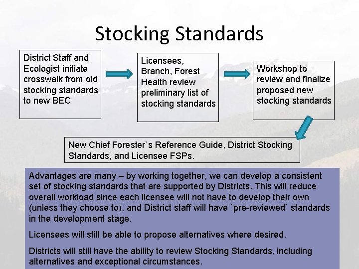 Stocking Standards District Staff and Ecologist initiate crosswalk from old stocking standards to new