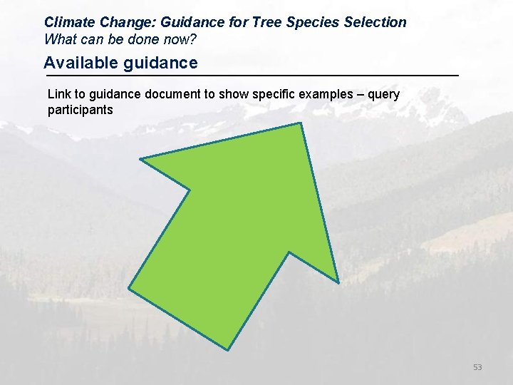 Climate Change: Guidance for Tree Species Selection What can be done now? Available guidance