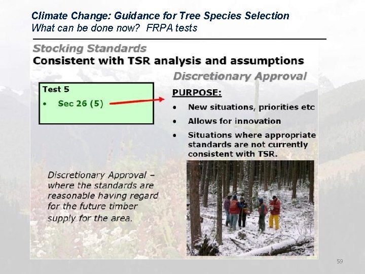 Climate Change: Guidance for Tree Species Selection What can be done now? FRPA tests