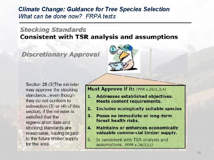 Climate Change: Guidance for Tree Species Selection What can be done now? FRPA tests