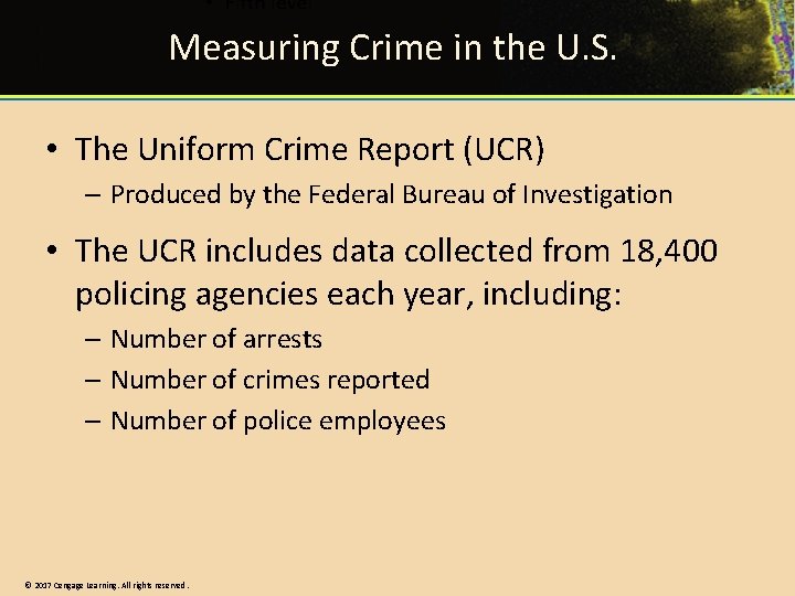 Measuring Crime in the U. S. • The Uniform Crime Report (UCR) – Produced