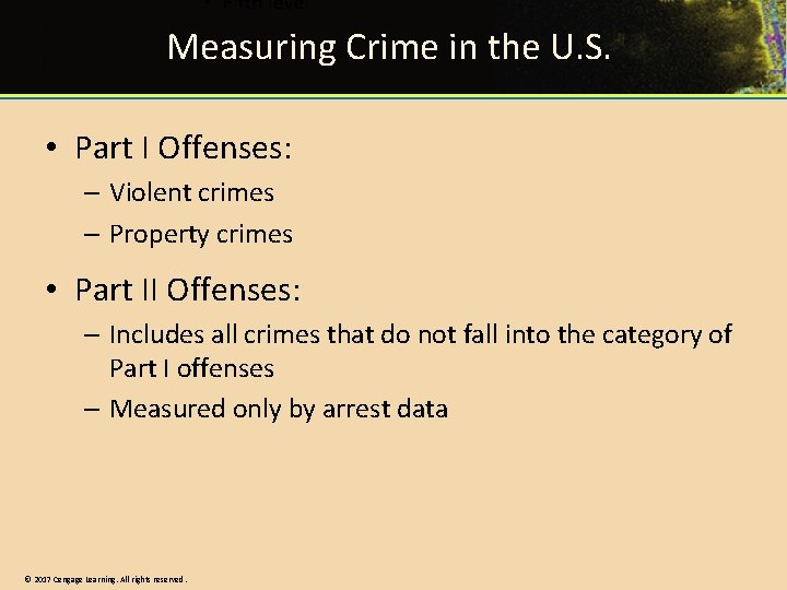 Measuring Crime in the U. S. • Part I Offenses: – Violent crimes –