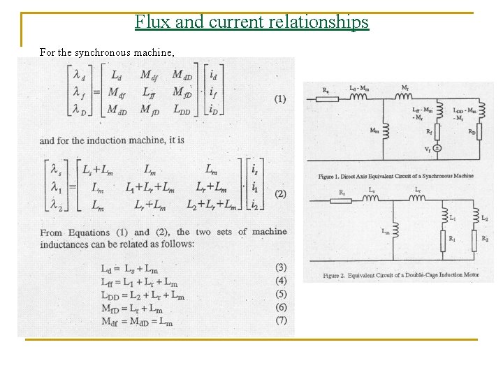 Flux and current relationships For the synchronous machine, Flux and current relationships For the synchronous machine,