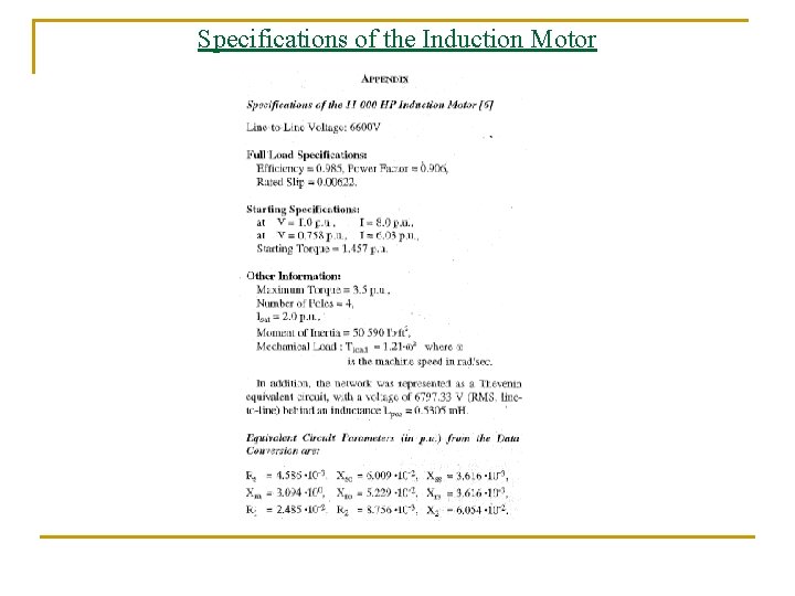 Specifications of the Induction Motor Specifications of the Induction Motor